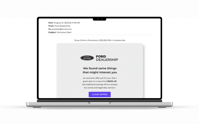 Laptop with dealer offer on screen